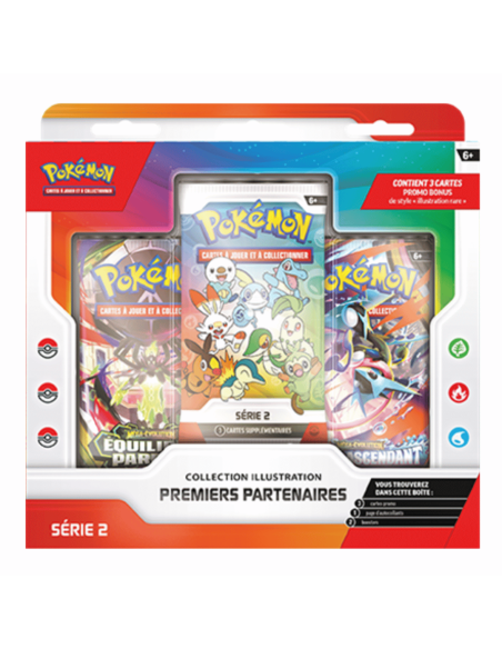 Image du coffret Premier Partenaire de face, avec un booster ME03, un booster ME04 et le booster Premiers Partenaires Série 2