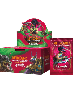 Image de la display Riftbound Vendetta en Anglais, avec 1 booster. On y voit Akali mise en valeur