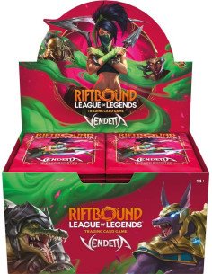 Image de la display Riftbound Vendetta en Anglais, avec 1 booster. On y voit Akali mise en valeur 2