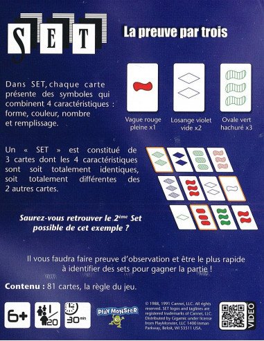 Set, jeu de société, carte, boite, violet, triple, règles