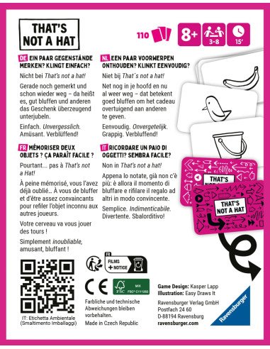 That's Not a Hat - Jeux de société - Jeux Familiaux - dos de la boîte