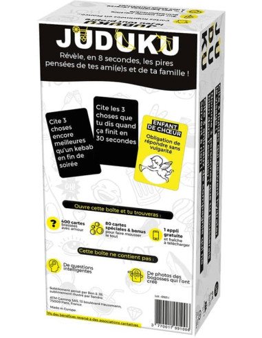 Juduku - Jeux d'ambiance - Jeus pour l'Apéro - dos de la boîte