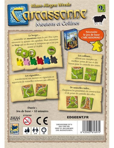 Carcassonne : Moutons et Collines (Ext.) - Jeux de société - Jeux Familiaux - dos de la boîte
