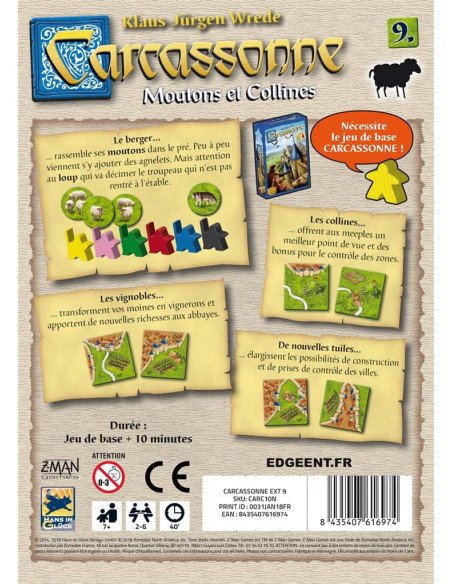 Carcassonne : Moutons et Collines (Ext.) - Jeux de société - Jeux Familiaux - dos de la boîte