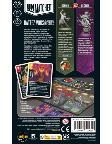 Unmatched : Houdini VS Génie - Jeux de société - Jeux 2 Joueurs - dos de la boîte Unmatched : Houdini VS Génie - Jeux de société - Jeux 2 Joueurs - dos de la boîte