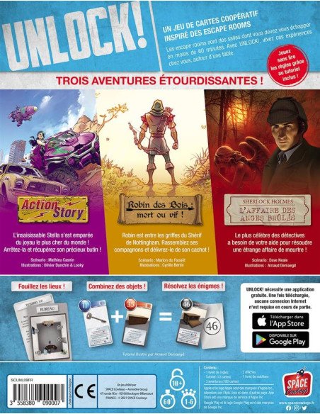 Unlock! Legendary Adventures - Jeux de société - Jeux d'Enquêtes - dos de la boîte Unlock! Legendary Adventures - Jeux de société - Jeux d'Enquêtes - dos de la boîte