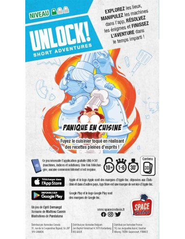 Unlock! Short Adventures : Panique en Cuisine - Jeux de société - Jeux d'Enquêtes - dos de la boîte