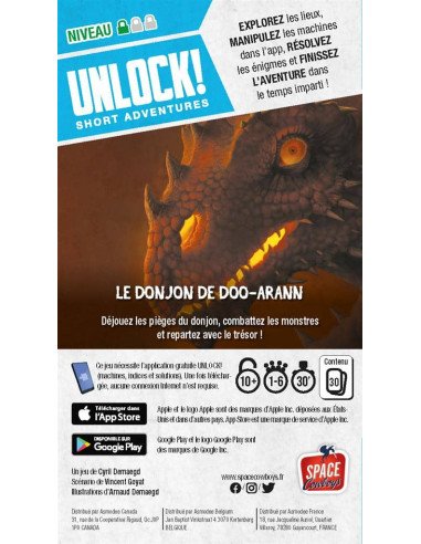 Unlock Short Adventures : Le Donjon de Doo-Arann - Jeux de société - Jeux d'Enquêtes - dos de la boîte
