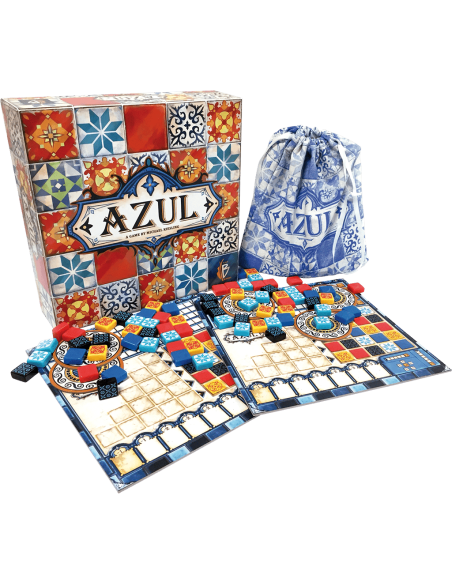 Azul - Jeux de société - Jeux Familiaux - cover - couverture - boîte - contenu - matériel - plateaux - tuiles - sac