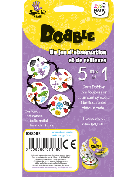 Dobble Classique - Jeux de société - Jeux Familiaux - dos de la boîte