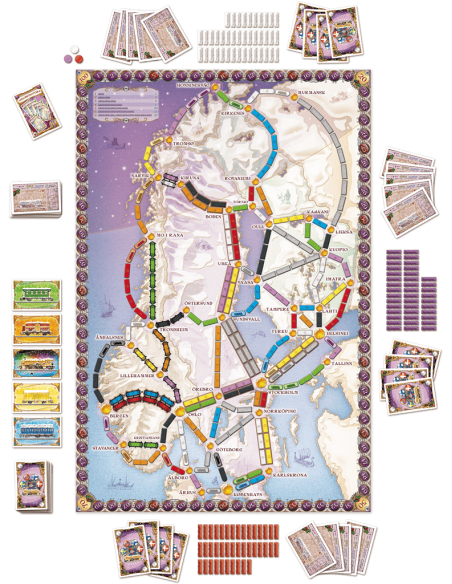 Les Aventuriers du Rail : Scandinavie - Jeux de société - Jeux familiaux - contenu - matériel - plateau - cartes - pions