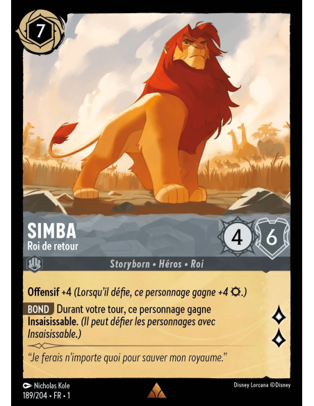 S1 - 189/204 - Simba : Roi de retour - Disney Lorcana - Série 1