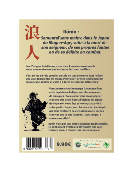 Ronin : Jeu de rôle en Solo - Jeux de rôle - dos de la boîte Ronin : Jeu de rôle en Solo - Jeux de rôle - dos de la boîte
