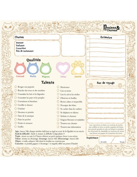 Donjons et Chatons - Jeux de Rôles - Jeux Familiaux - contenu - matériel - fiche personnage