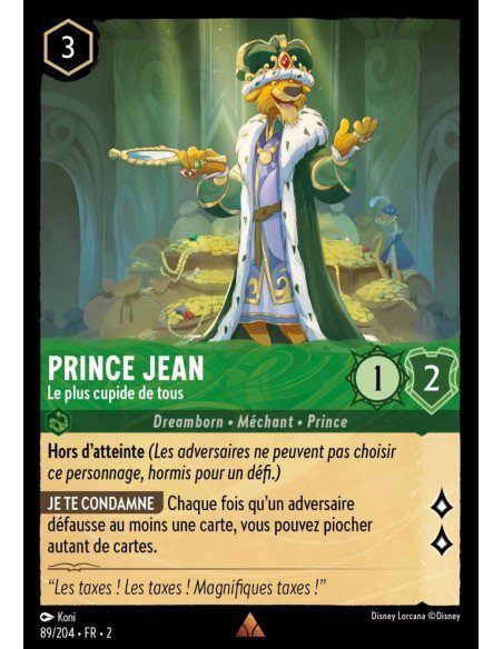 S2 - 089/204 - Prince Jean : Le plus cupide de tous - Disney Lorcana - Série 2