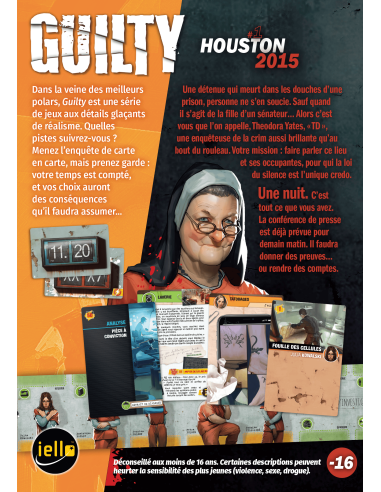 Guilty : Houston 2015 - Jeux de société - Jeux d'Enquêtes - dos de la boîte Guilty : Houston 2015 - Jeux de société - Jeux d'Enquêtes - dos de la boîte