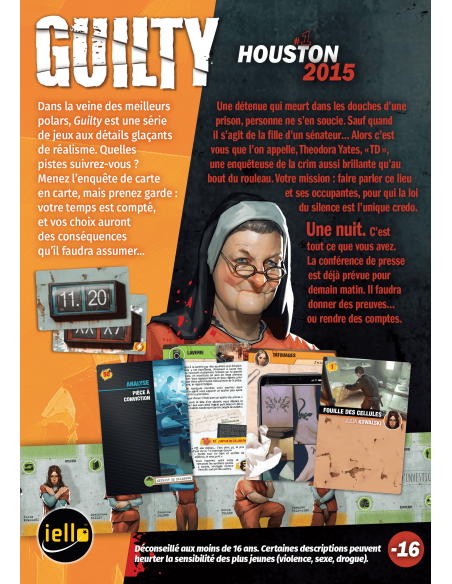 Guilty : Houston 2015 - Jeux de société - Jeux d'Enquêtes - dos de la boîte Guilty : Houston 2015 - Jeux de société - Jeux d'Enquêtes - dos de la boîte