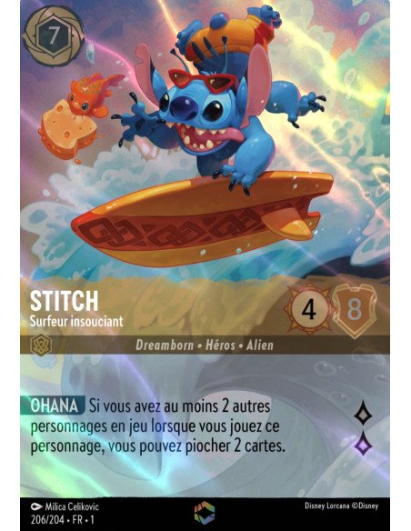 S1 - 206/204 - Stitch : Surfeur insouciant - Enchantée - Disney Lorcana - Série 1