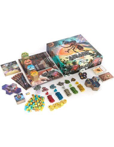 Apiary - jeu de société - expert - abeille - boite - graphisme - illustration - matériel - ouvert - intérieur