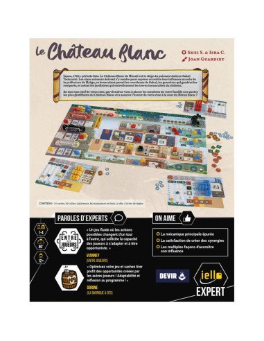 Le chateau blanc - jeux de société - as d'or - expert - plateau - matériel - cartes - dos de la boite - règles