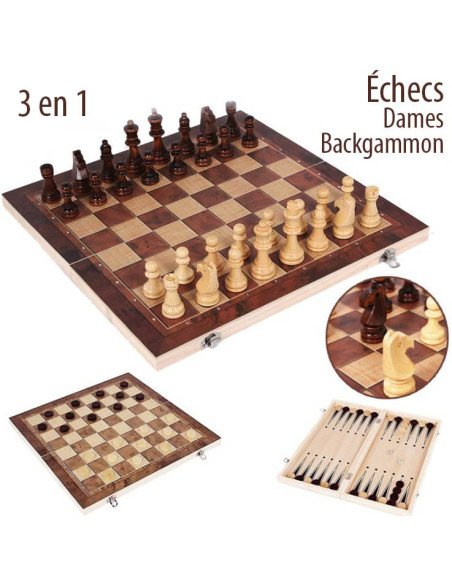 Echiquier 3 en 1 (échec, dame, backgammon) - Jeux de société - Jeux Classiques - contenu - matériel - visuel
