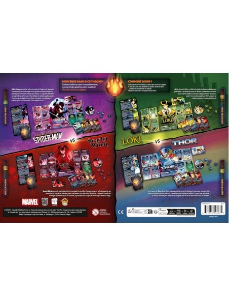 Dice Throne Marvel : Thor, Loki, Spiderman, Scarlet Witch - Jeux de société - Jeux Initiés - dos de la boîte