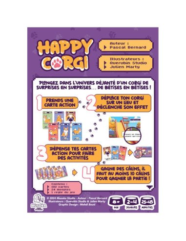 Happy Corgy - Jeu de société familial - chien - Dos de la  Boite - Règles