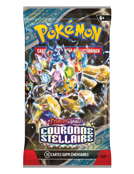 Pokémon EV07 : Boosters Couronne Stellaire - visuel de l'emballage Pokémon EV07 : Boosters Couronne Stellaire - visuel de l'emballage